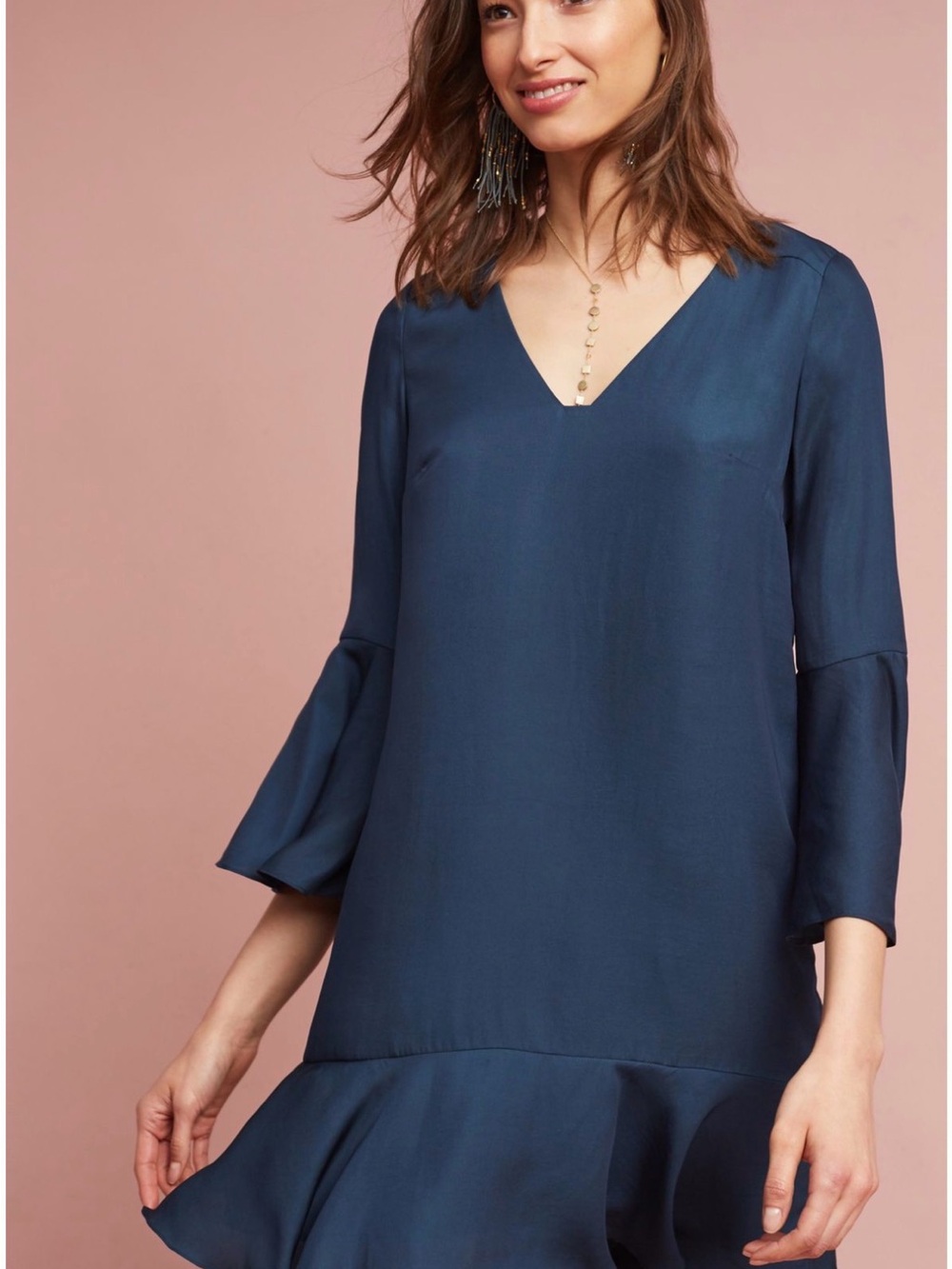 Anthropologie Maeve Galway Fluttered Bell Sleeve Dress Dark Turquoise Size XS